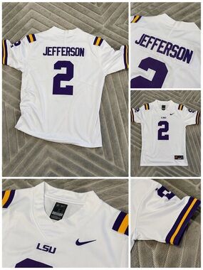 Nike LSU White Football Jersey with Purple and Gold Accents - #2 Jefferson